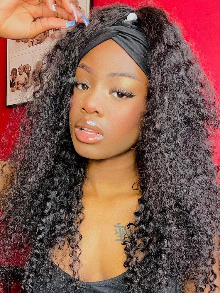 CurlyMe Deep Wave Headband Wig Human Hair 180% Density Thick Non Lace Wigs - Image 11