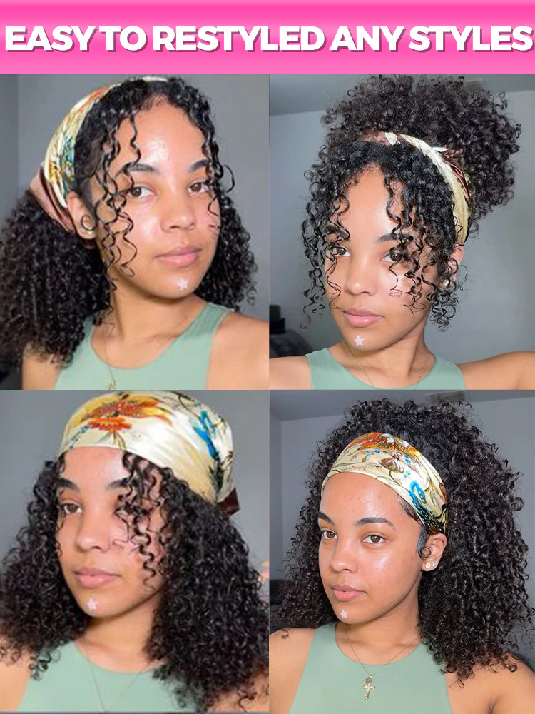CurlyMe Throw And Go Kinky Curly Headband Wig Glueless No Lace - Image 4