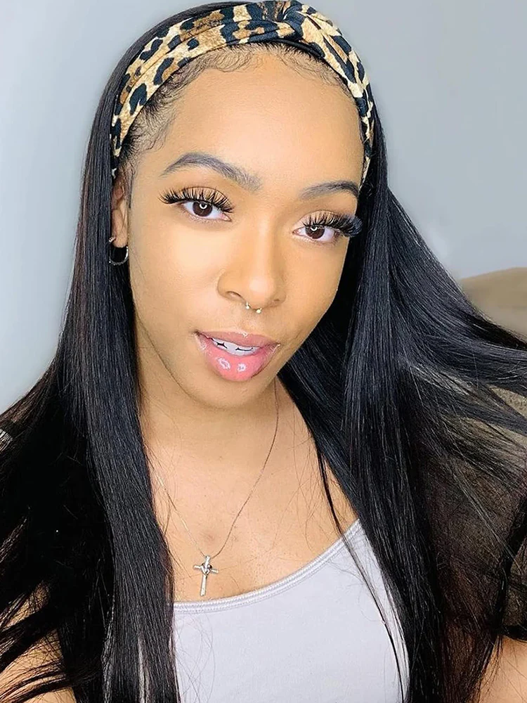 CurlyMe Straight Hair Headband Wig Non Lace Human Hair Wigs - Image 11