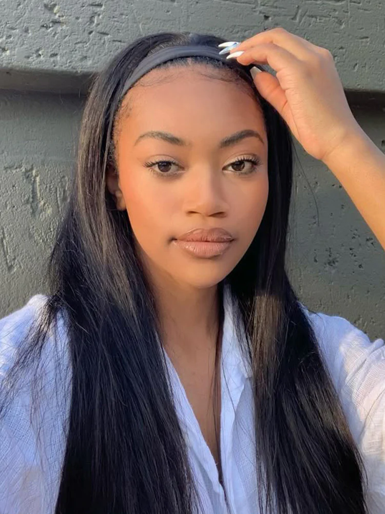 CurlyMe Straight Hair Headband Wig Non Lace Human Hair Wigs - Image 3