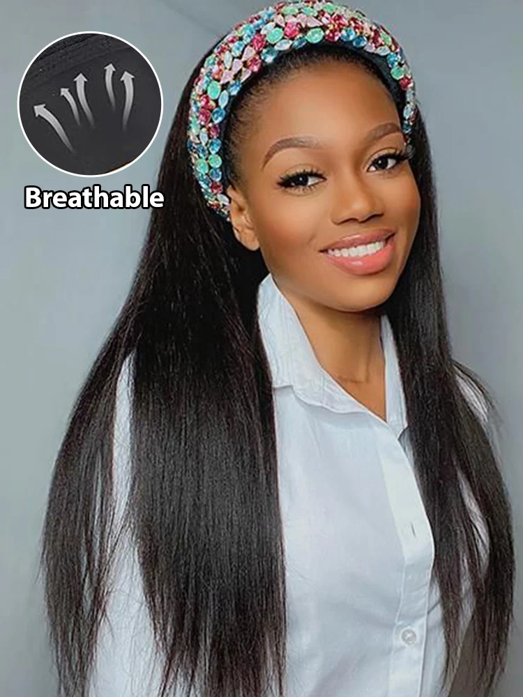 CurlyMe Straight Hair Headband Wig Non Lace Human Hair Wigs - Image 4