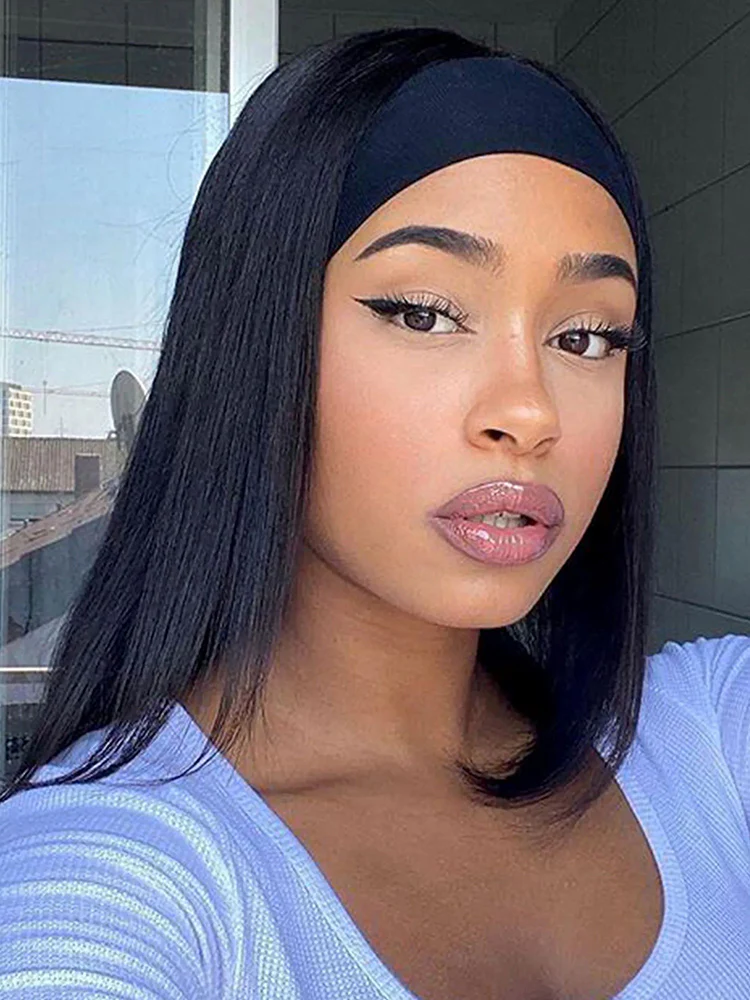 CurlyMe Straight Hair Headband Wig Non Lace Human Hair Wigs - Image 5