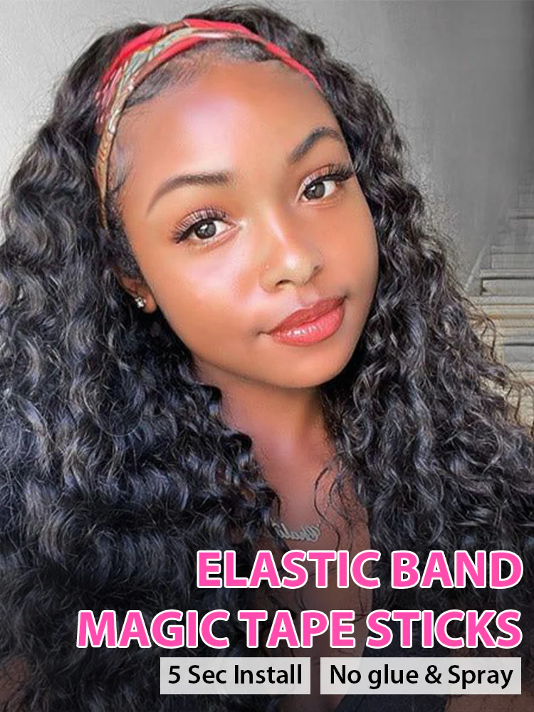 CurlyMe Glueless Water Wave Hair Headband Wig Adjustable No Lace Wig - Image 3