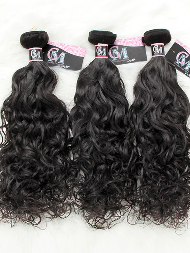 CurlyMe Natural Wave Virgin Human Hair 3 Bundles With 4x4 Closure Natural Black - Image 3