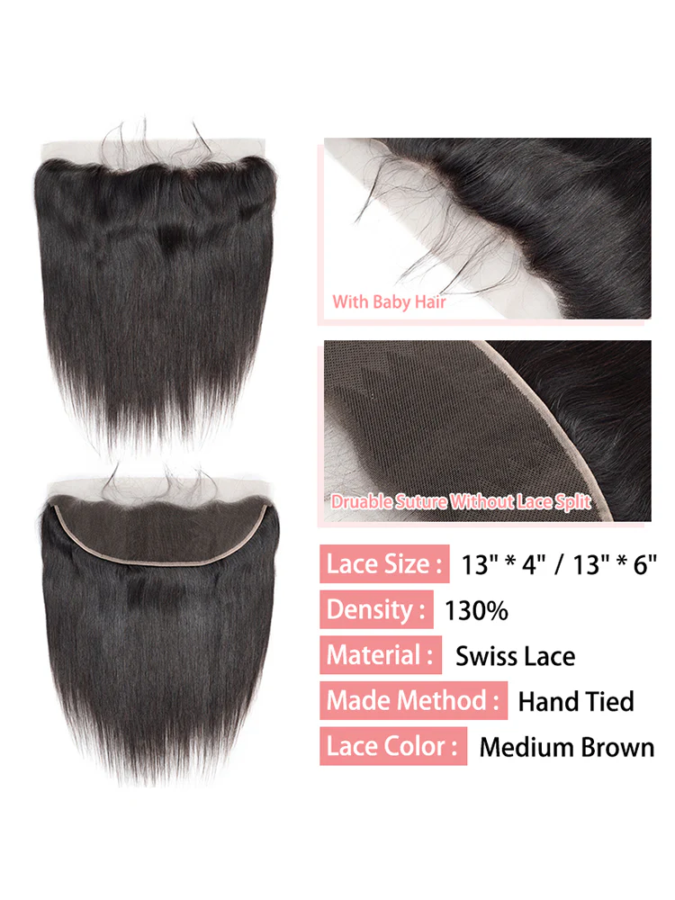 CurlyMe Straight Virgin Human Hair 13x4 Lace Frontal Natural Black - Image 4