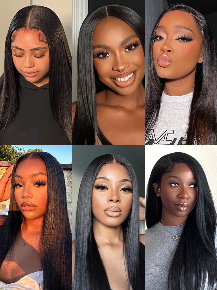 CurlyMe Straight Virgin Human Hair 4 Bundles with 13x4 Frontal Natural Black - Image 3