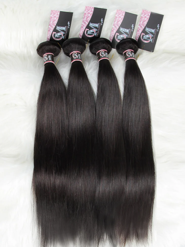 CurlyMe Straight Virgin Human Hair 4 Bundles with 13x4 Frontal Natural Black - Image 6