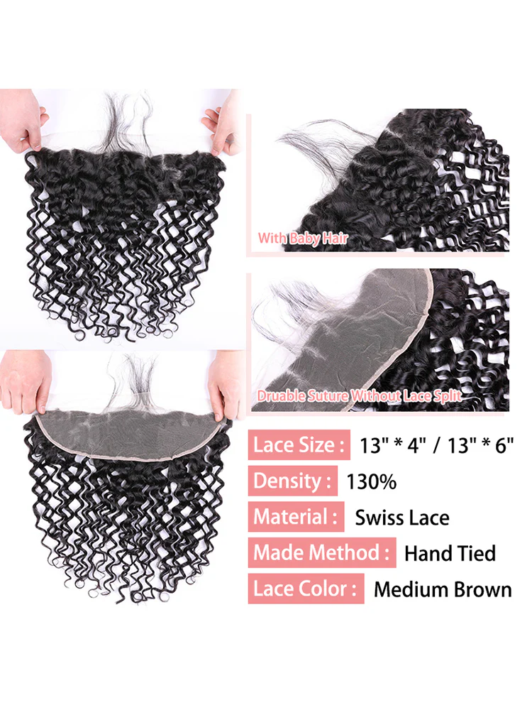 CurlyMe Water Wave Virgin Human Hair 4 Bundles with 13x4 Frontal Natural Black - Image 5