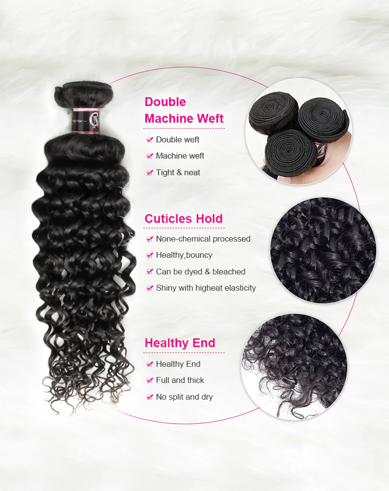 CurlyMe Water Wave Virgin Human Hair 4 Bundles with 4x4 Closure Natural Black - Image 4