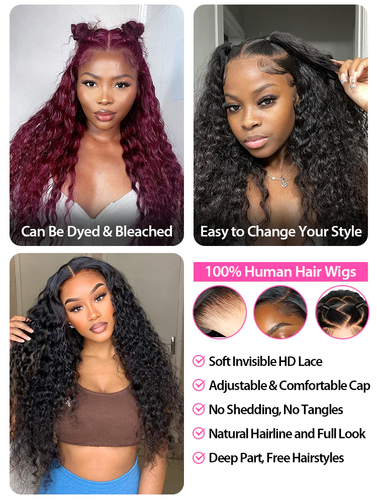 CurlyMe Deep Wave Long Hair 13x6 Lace Front Wigs Pre Plucked With Baby Hair - Image 8