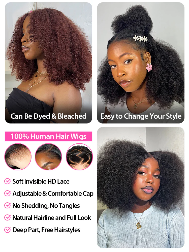 CurlyMe Kinky Curly Human Hair Wigs 13x6 Lace Front Wigs Bomb Look - Image 11