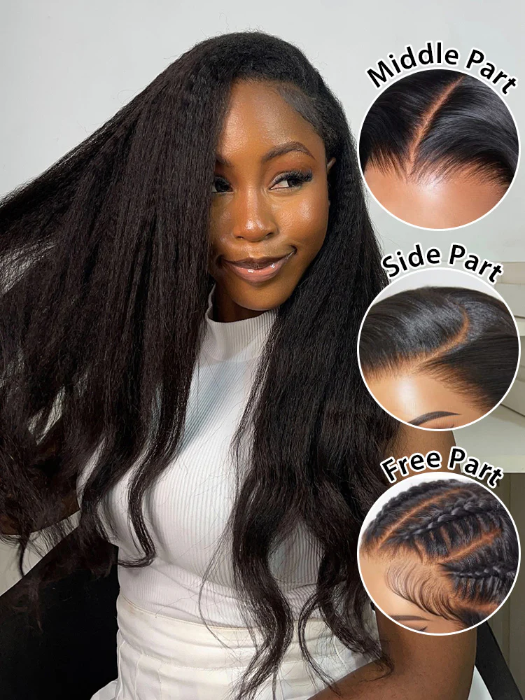 CurlyMe Kinky Straight Human Hair Wigs 13x6 Lace Front Wigs Bomb Look - Image 3