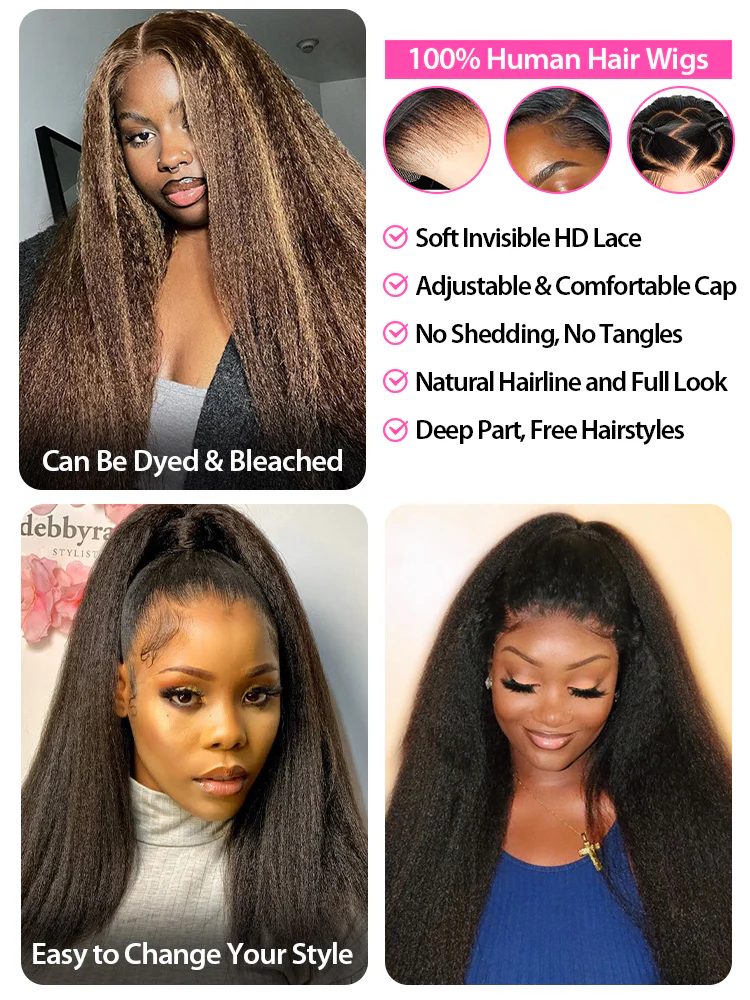 CurlyMe Kinky Straight Human Hair Wigs 13x6 Lace Front Wigs Bomb Look - Image 8