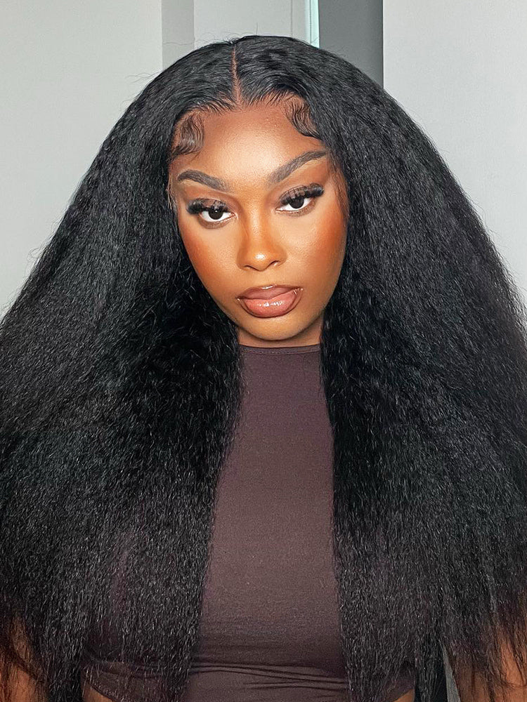 CurlyMe Kinky Straight Human Hair Wigs 13x6 Lace Front Wigs Bomb Look - Image 9