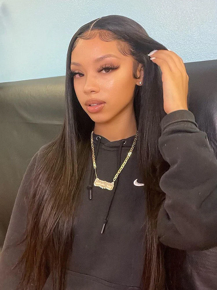 CurlyMe Silky Straight Long Hair 13x6 Lace Front Wigs Pre Plucked Natural Hairline - Image 10