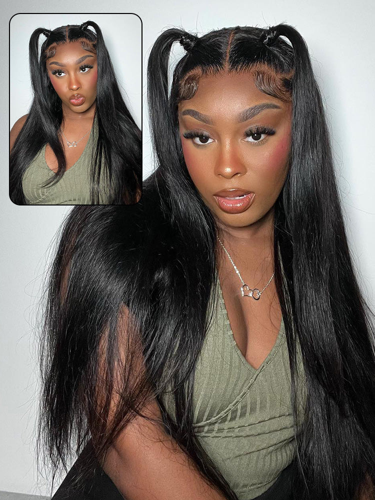 CurlyMe Silky Straight Long Hair 13x6 Lace Front Wigs Pre Plucked Natural Hairline - Image 4