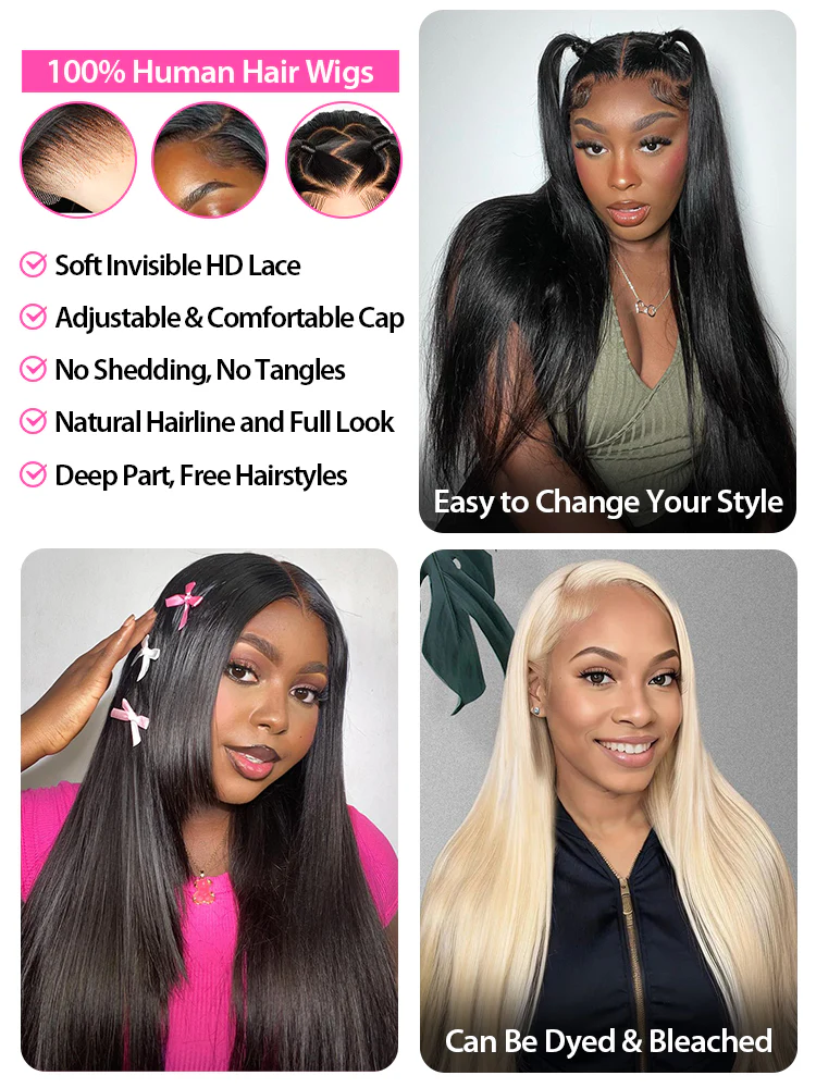 CurlyMe Silky Straight Long Hair 13x6 Lace Front Wigs Pre Plucked Natural Hairline - Image 8