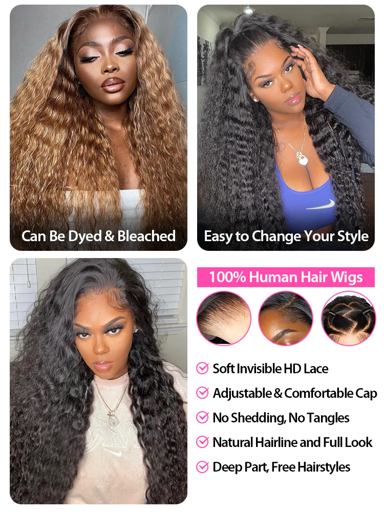 CurlyMe Water Wave Human Hair Undetectable 13x6 Swiss Lace Front Wig - Image 10