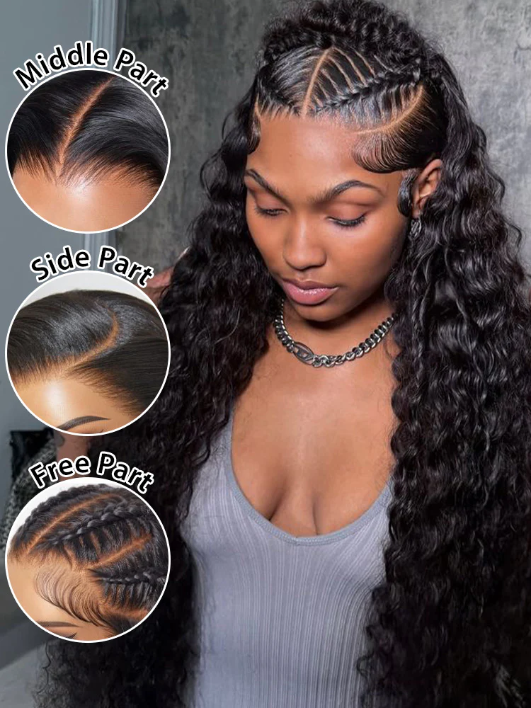 CurlyMe Water Wave Human Hair Undetectable 13x6 Swiss Lace Front Wig - Image 3