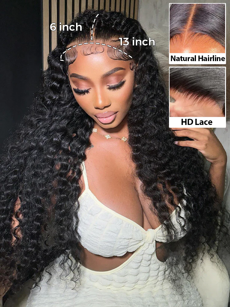 CurlyMe Water Wave Human Hair Undetectable 13x6 Swiss Lace Front Wig - Image 5