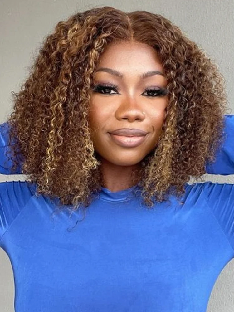 CurlyMe Highlights Ombre Kinky Curly Glueless Bob Wig Wear Go 7x5 Pre Cut  Lace Wig - Image 3
