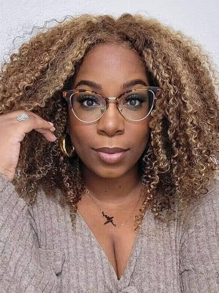 CurlyMe Highlights Ombre Kinky Curly Glueless Bob Wig Wear Go 7x5 Pre Cut  Lace Wig - Image 4