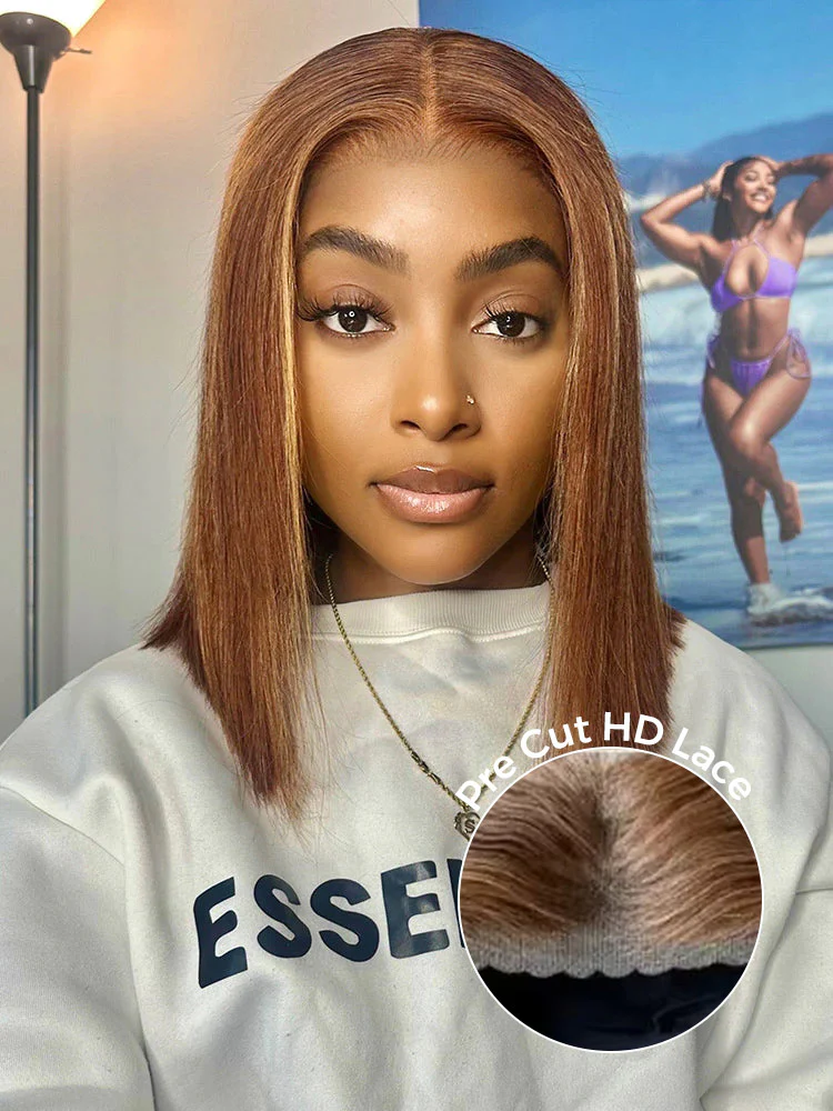 CurlyMe Highlights Ombre Straight Glueless Bob Wig Wear Go 7x5 Pre Cut Lace Wig - Image 3