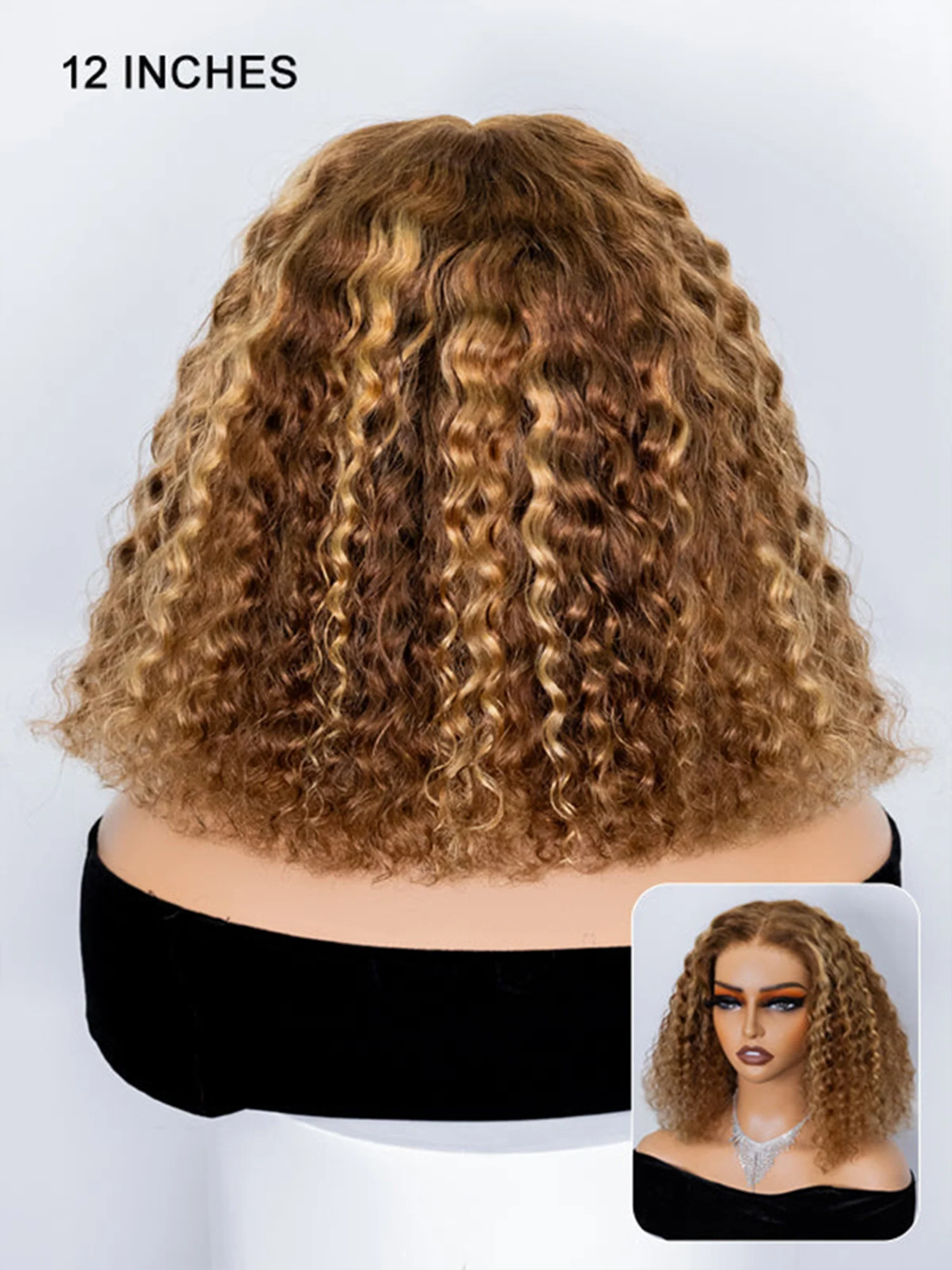 CurlyMe Highlights Ombre Water Wave Glueless Bob Wig Wear Go 7x5 Pre Cut Lace Wig - Image 4