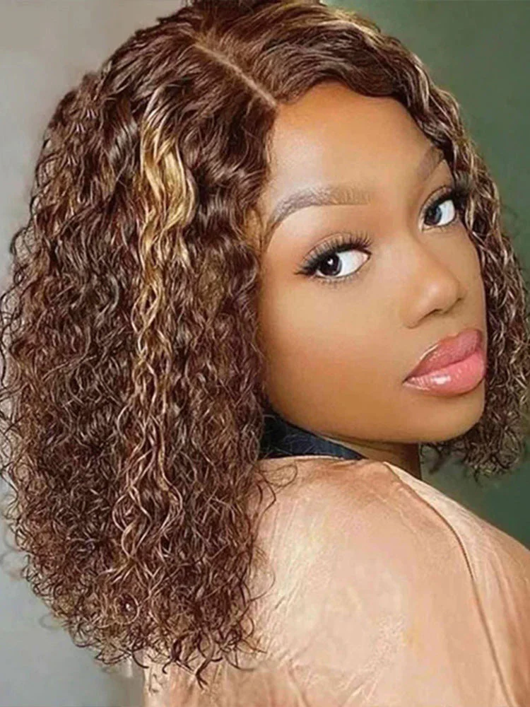 CurlyMe Highlights Ombre Water Wave Glueless Bob Wig Wear Go 7x5 Pre Cut Lace Wig - Image 6