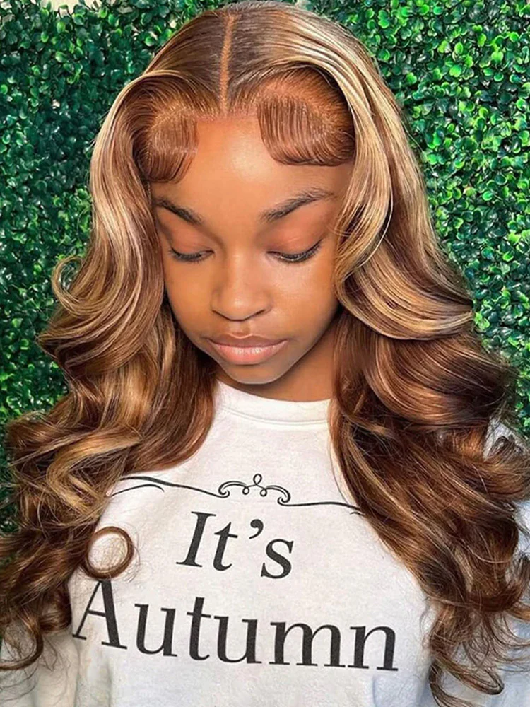 CurlyMe Wear Go Highlight Brown Color Face-Framing Layered Cut Body Wave Wig Pre-Cut Lace Glueless Wigs - Image 6