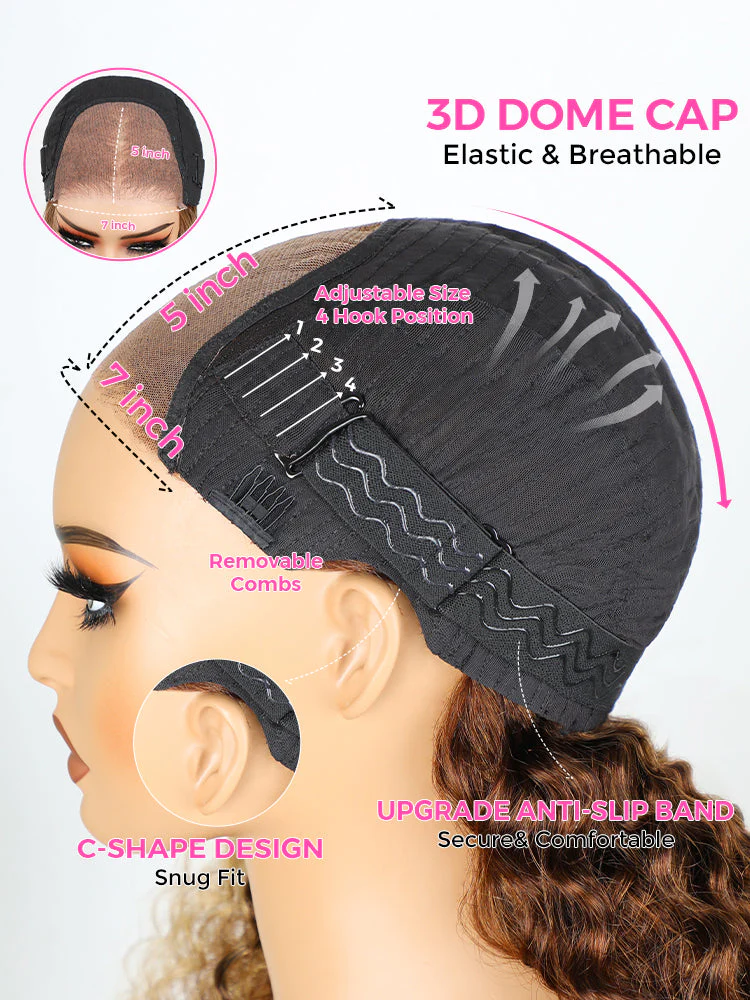 CurlyMe Wear Go Highlight Brown Color Face-Framing Layered Cut Body Wave Wig Pre-Cut Lace Glueless Wigs - Image 7