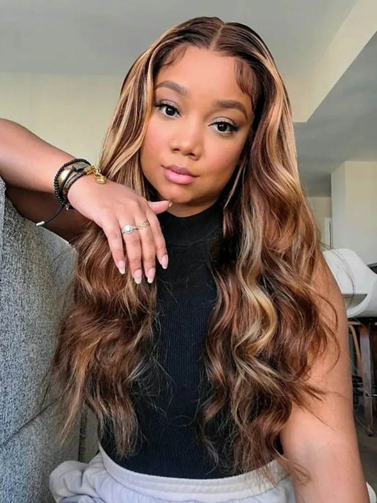 CurlyMe 4/27 Highlights Ombre Wear Go Body Wave Glueless Wigs Pre Cut Lace Wig - Image 4