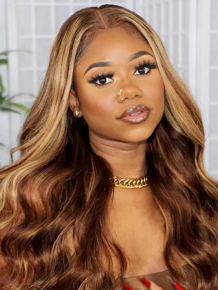 CurlyMe 4/27 Highlights Ombre Wear Go Body Wave Glueless Wigs Pre Cut Lace Wig - Image 5