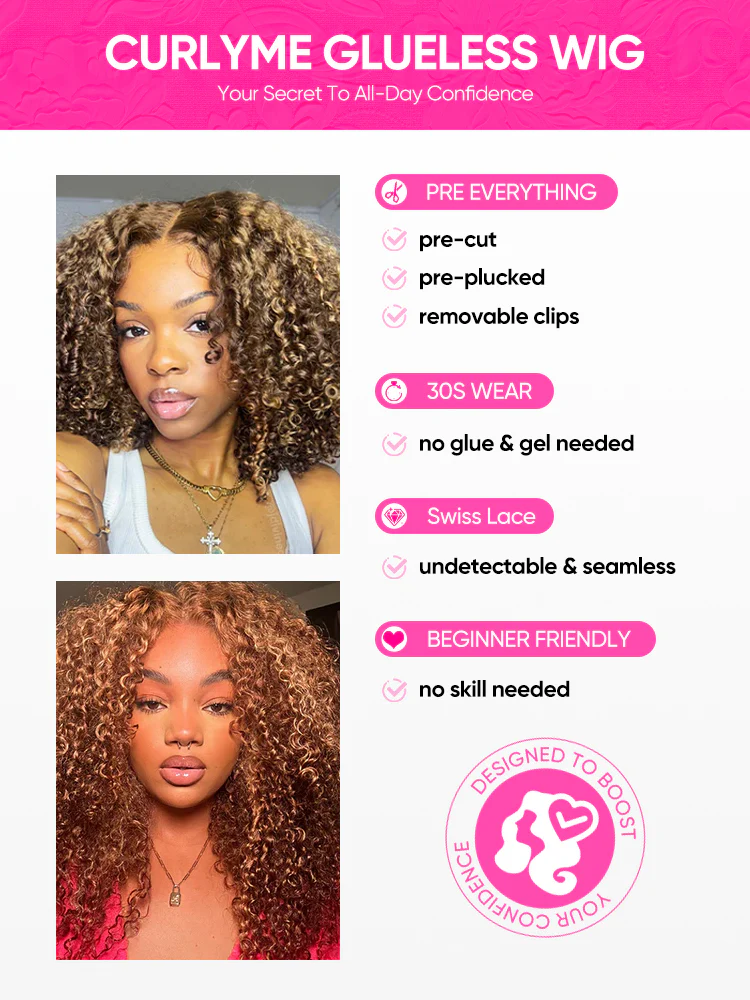 CurlyMe Wear Go Glueless Highlights Ombre Hair Pre-cut Lace Kinky Curly Wig - Image 10