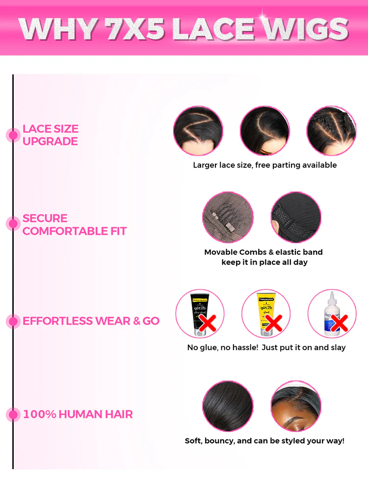 CurlyMe Highlights Ombre 7x5 Swiss Lace Wear Go Straight Glueless Wigs Pre Cut Lace Wig - Image 10