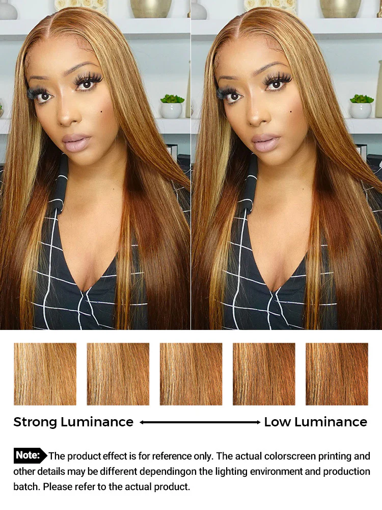 CurlyMe Highlights Ombre 7x5 Swiss Lace Wear Go Straight Glueless Wigs Pre Cut Lace Wig - Image 11