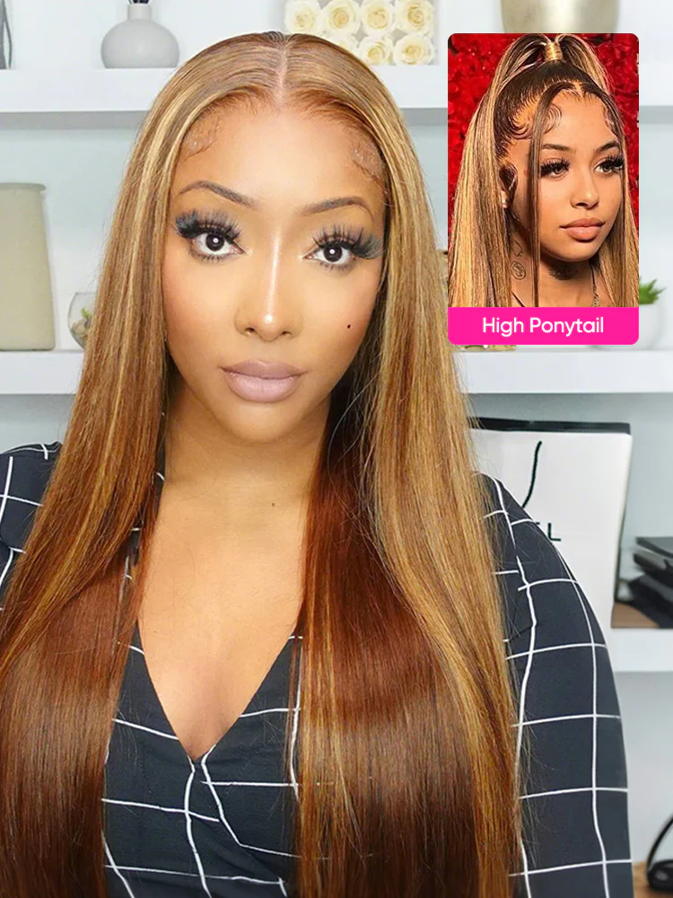 CurlyMe Highlights Ombre 7x5 Swiss Lace Wear Go Straight Glueless Wigs Pre Cut Lace Wig - Image 3