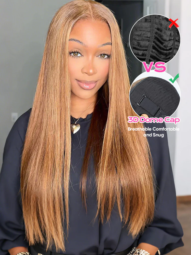 CurlyMe Highlights Ombre 7x5 Swiss Lace Wear Go Straight Glueless Wigs Pre Cut Lace Wig - Image 4