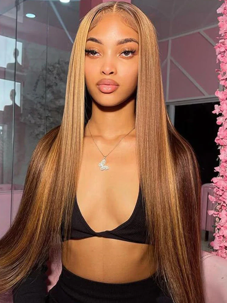 CurlyMe Highlights Ombre 7x5 Swiss Lace Wear Go Straight Glueless Wigs Pre Cut Lace Wig - Image 5