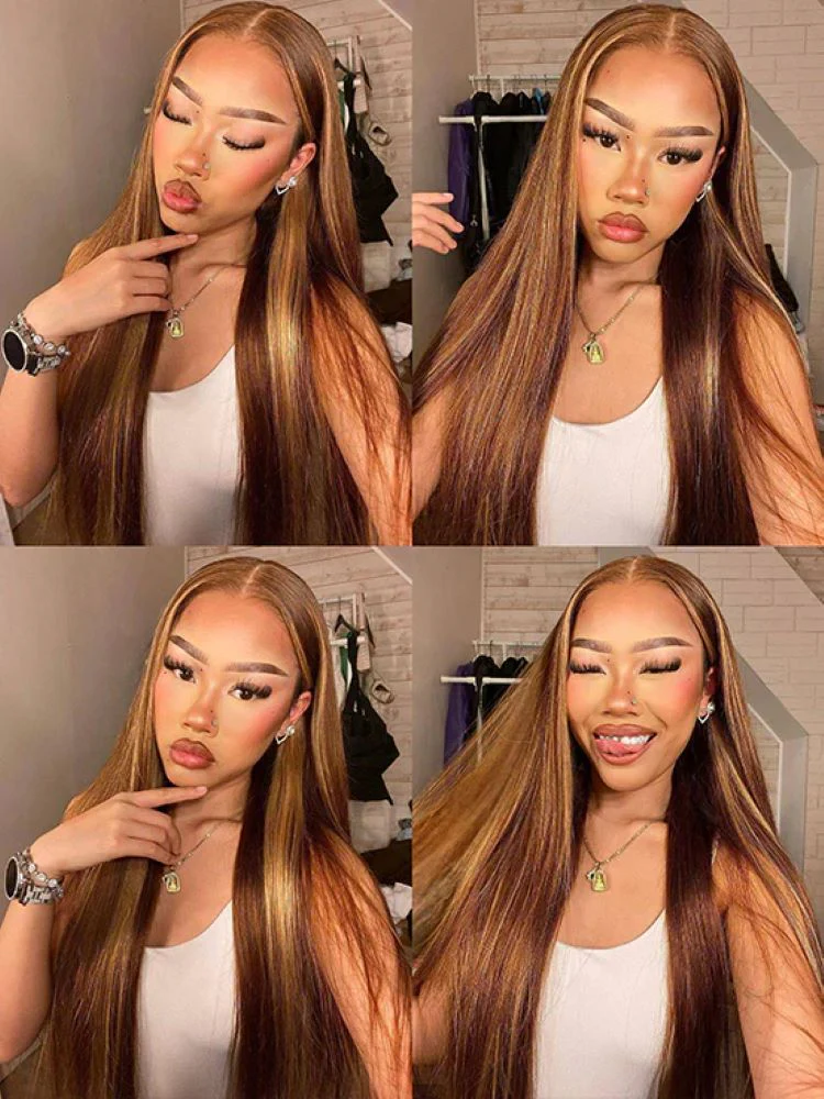 CurlyMe Highlights Ombre 7x5 Swiss Lace Wear Go Straight Glueless Wigs Pre Cut Lace Wig - Image 6