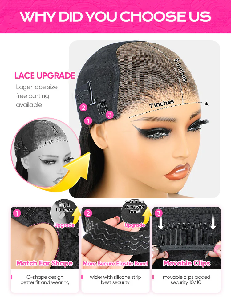 CurlyMe Highlights Ombre 7x5 Swiss Lace Wear Go Straight Glueless Wigs Pre Cut Lace Wig - Image 8