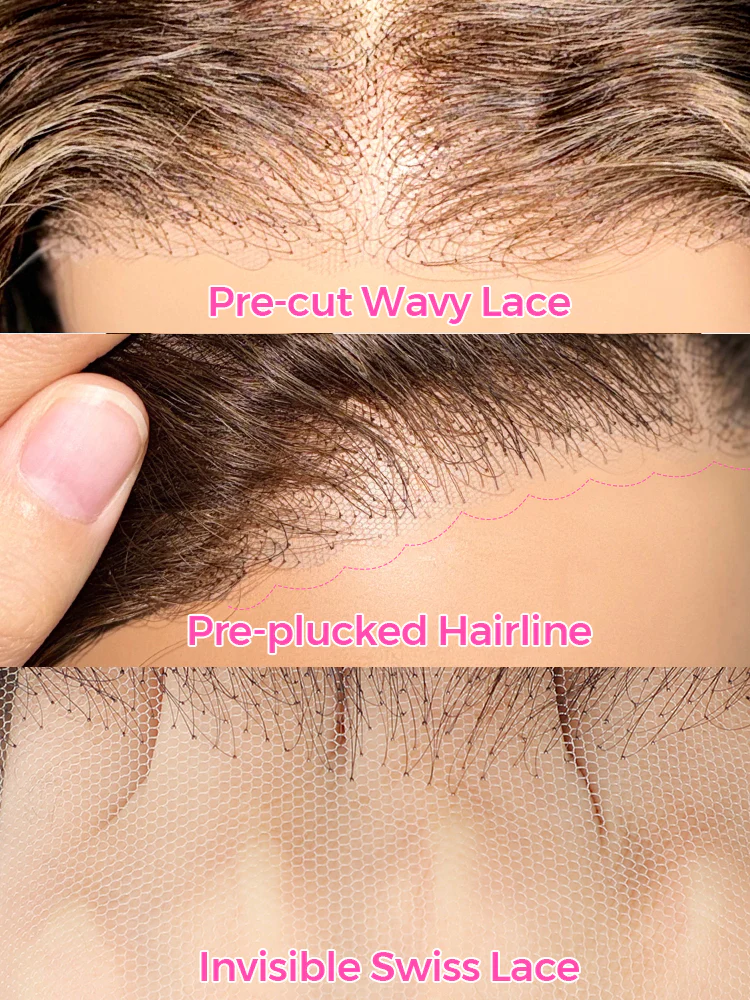 CurlyMe Highlights Ombre 7x5 Swiss Lace Wear Go Straight Glueless Wigs Pre Cut Lace Wig - Image 9