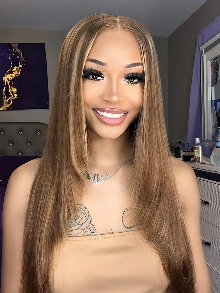 CurlyMe Highlights Ombre 7x5 Lace Wear Go Straight Glueless Wigs Pre Cut Lace Wig - Image 3