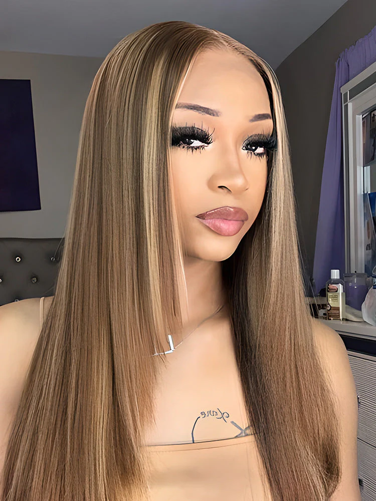 CurlyMe Highlights Ombre 7x5 Lace Wear Go Straight Glueless Wigs Pre Cut Lace Wig - Image 4