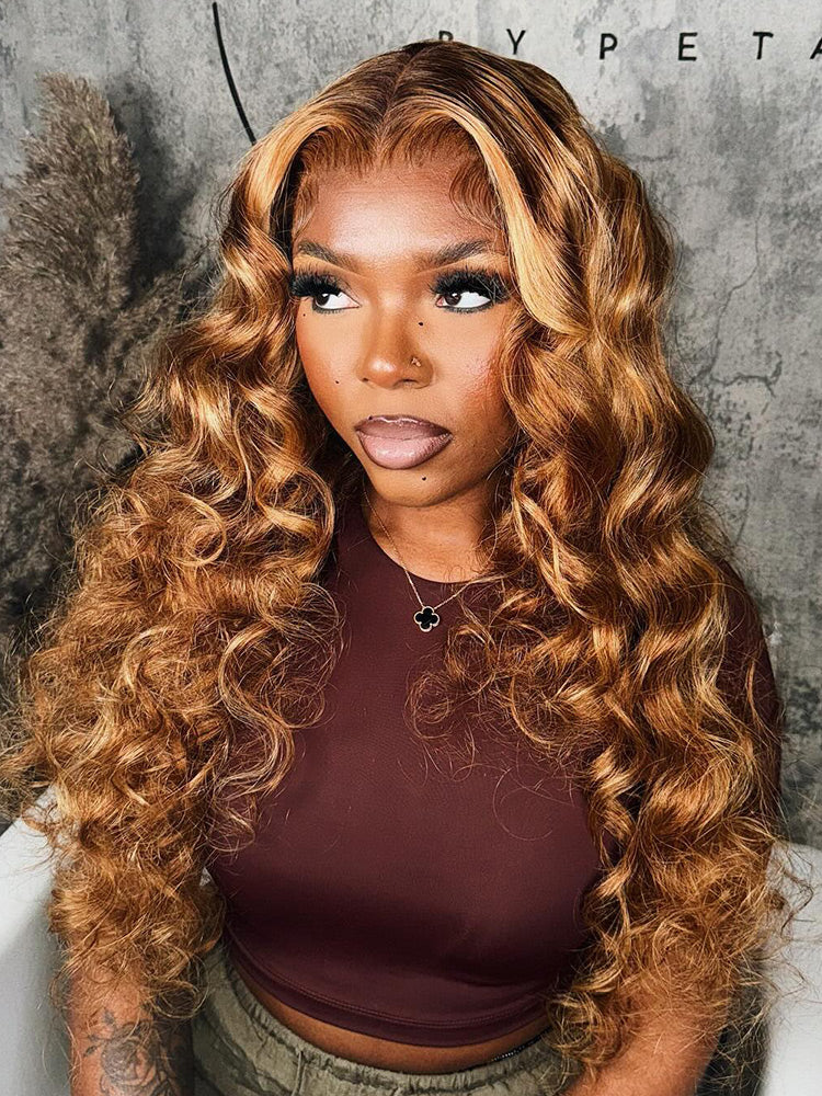 CurlyMe Highlights Ombre 7x5 Swiss Lace Wear Go Wand Curl Glueless Wigs Pre Cut Lace Wig - Image 12