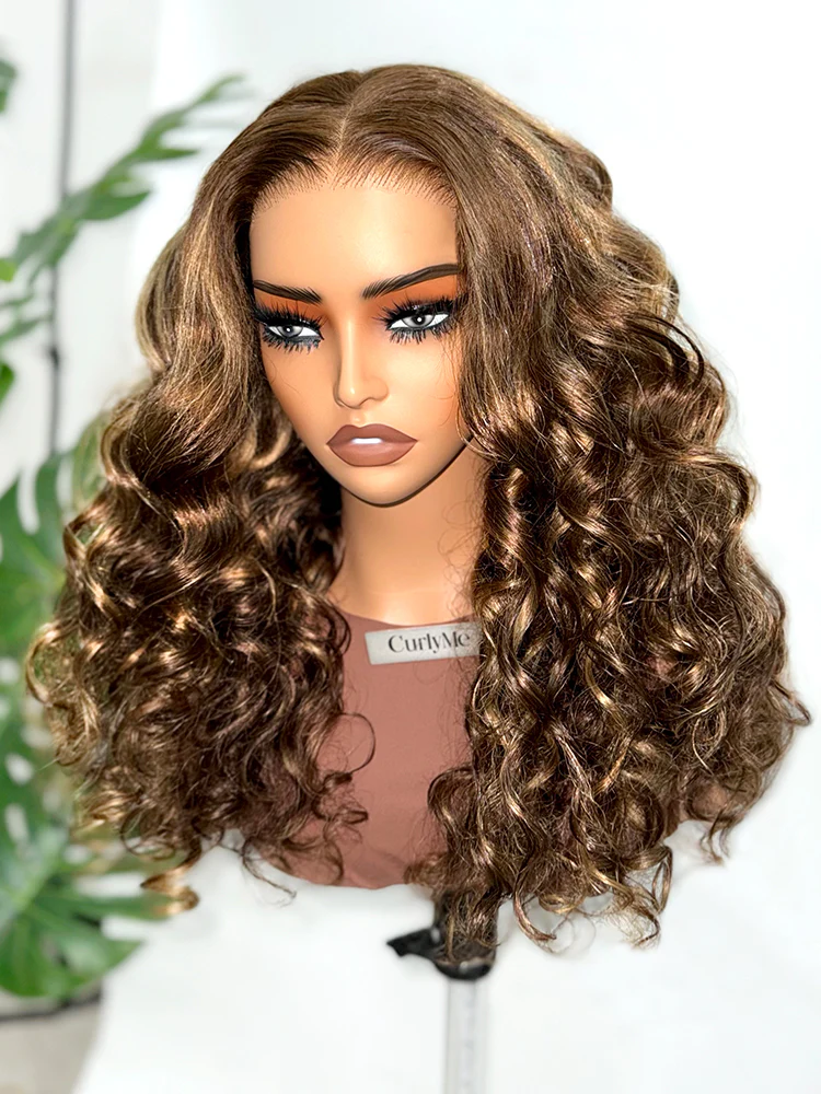 CurlyMe Highlights Ombre 7x5 Swiss Lace Wear Go Wand Curl Glueless Wigs Pre Cut Lace Wig - Image 4