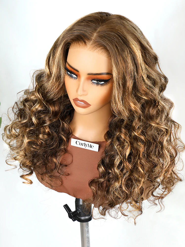 CurlyMe Highlights Ombre 7x5 Swiss Lace Wear Go Wand Curl Glueless Wigs Pre Cut Lace Wig - Image 5
