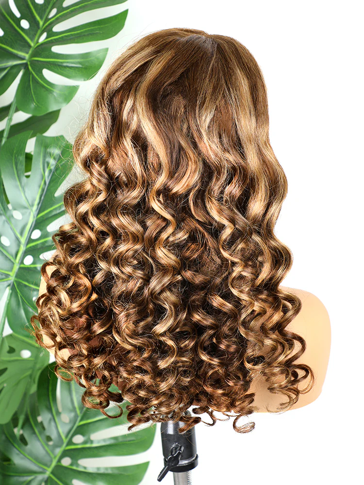 CurlyMe Highlights Ombre 7x5 Swiss Lace Wear Go Wand Curl Glueless Wigs Pre Cut Lace Wig - Image 6